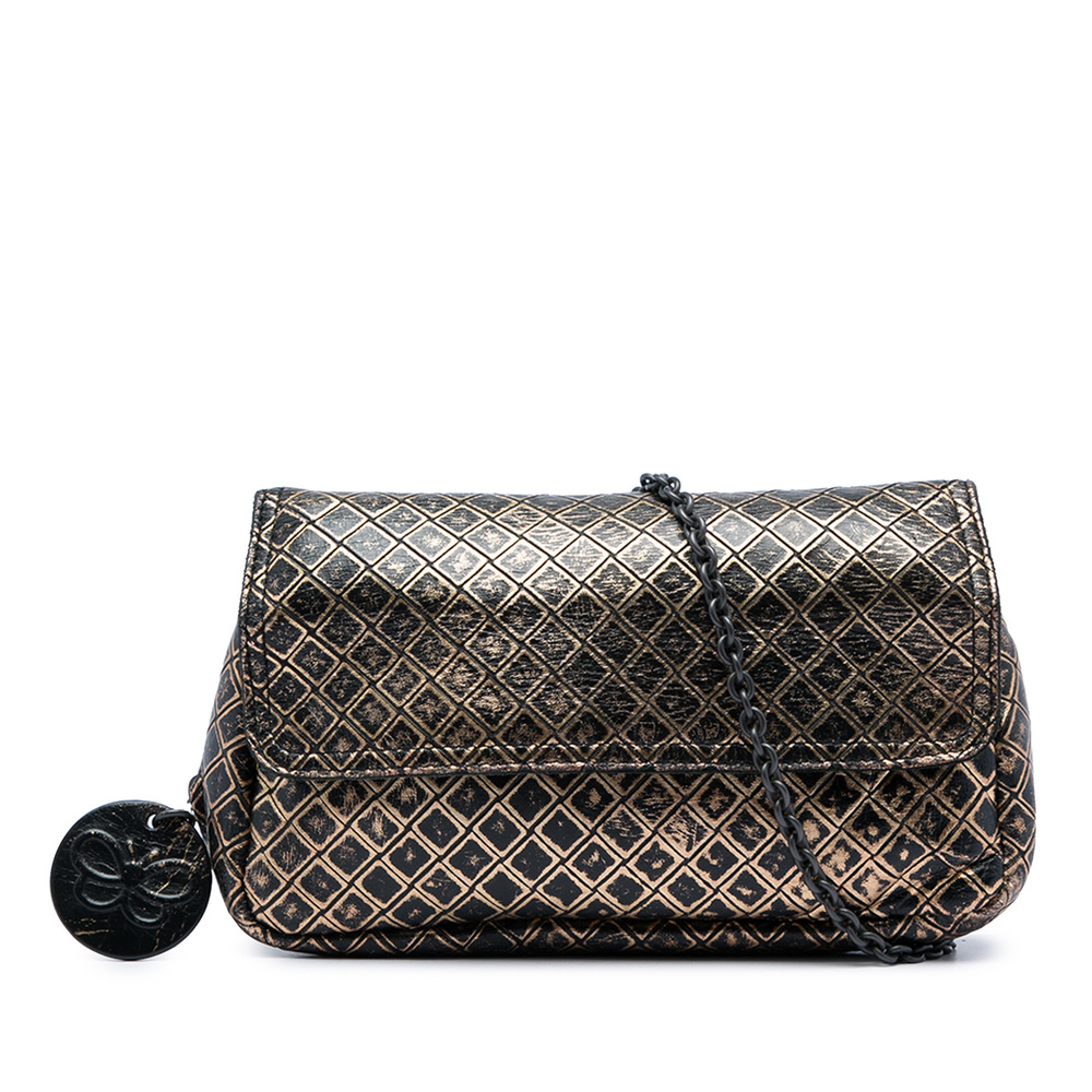Pre-Loved Bottega Veneta Metallic Calfskin Intrecciomirage Chain Flap Crossbody